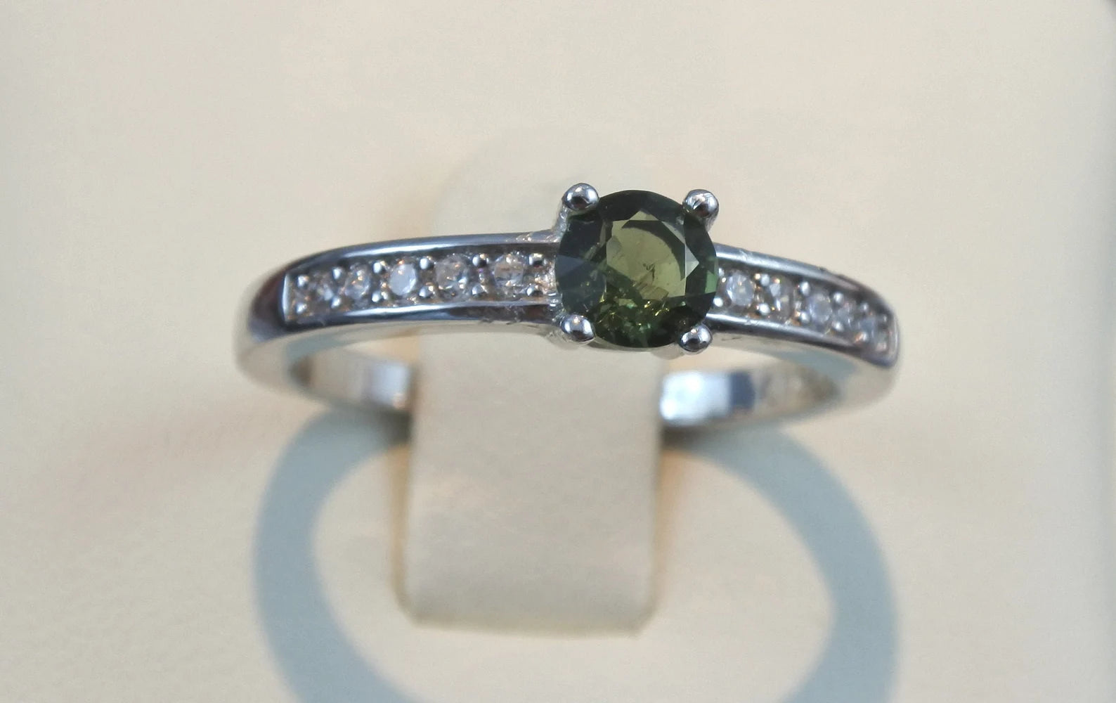 CZECH MOLDAVITE ring 5mm stone, Sterling Silver Moldavite jewelry with certification, real moldavite ring authentic moldavite jewellery