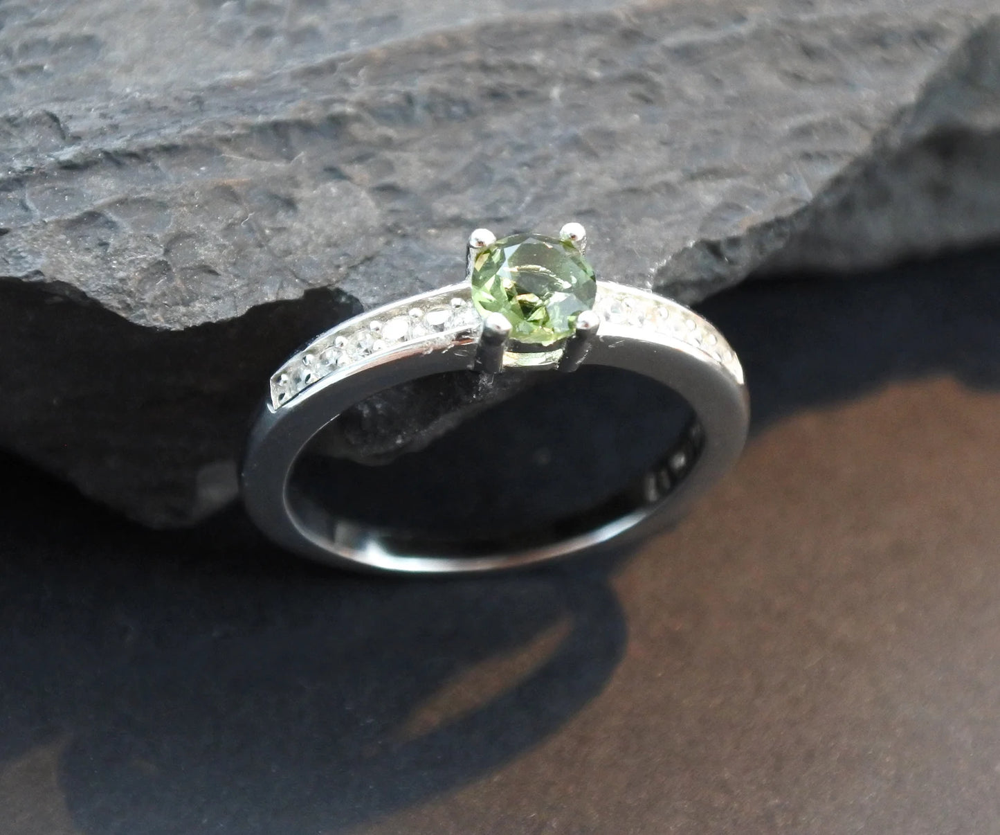 CZECH MOLDAVITE ring 5mm stone, Sterling Silver Moldavite jewelry with certification, real moldavite ring authentic moldavite jewellery