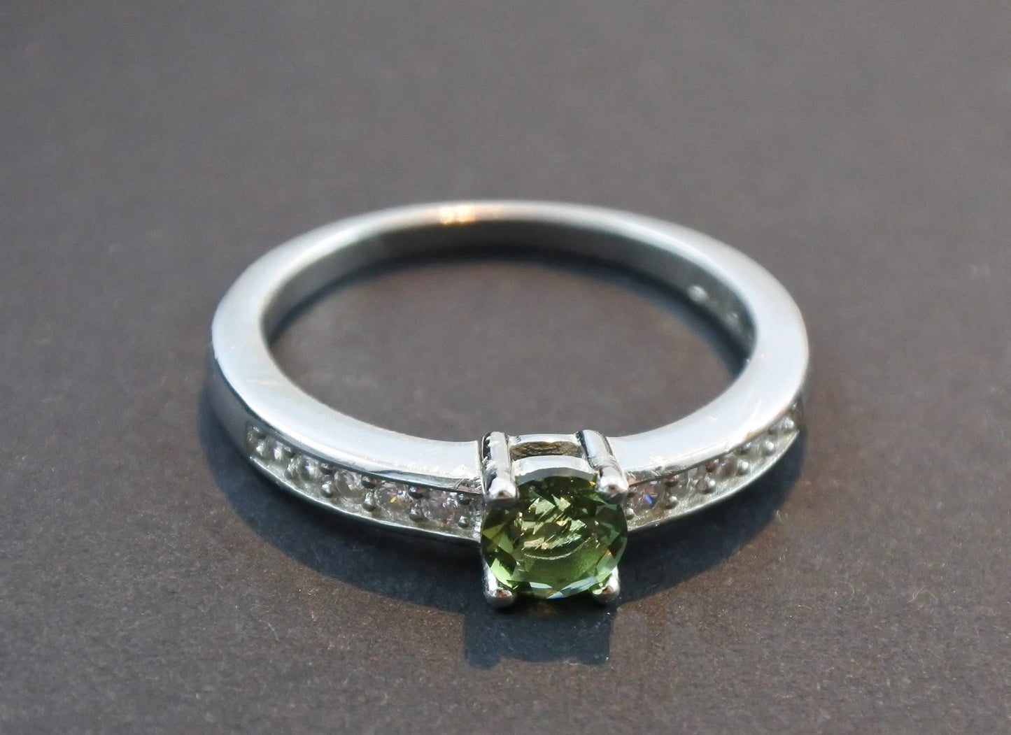 CZECH MOLDAVITE ring 5mm stone, Sterling Silver Moldavite jewelry with certification, real moldavite ring authentic moldavite jewellery