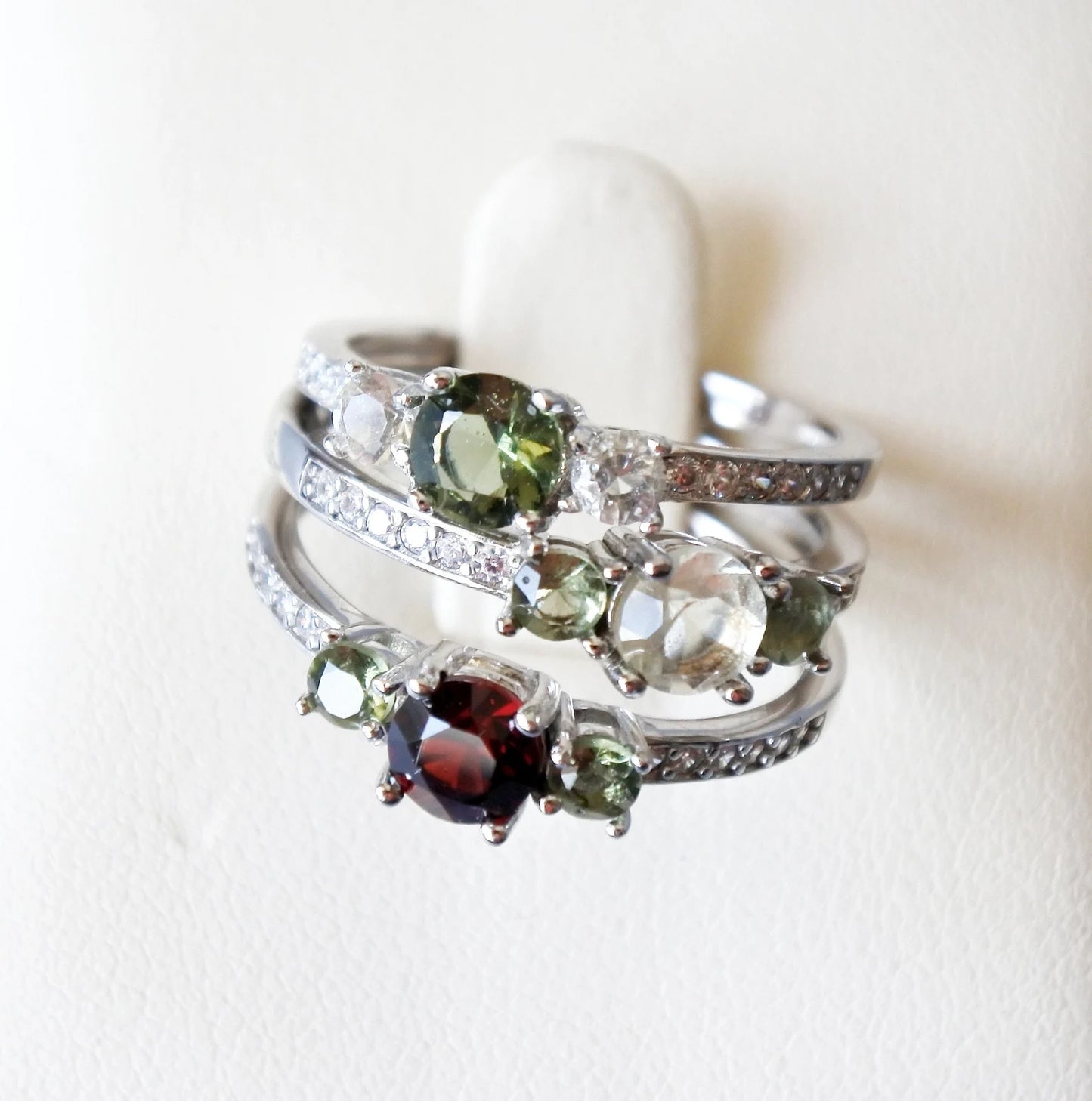 CZECH MOLDAVITE with Libyan Desert Glass ring or with Garnet Sterling silver Moldavite ring, genuine moldavite ring with certificate