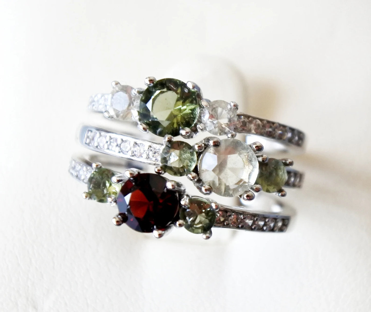 CZECH MOLDAVITE with Libyan Desert Glass ring or with Garnet Sterling silver Moldavite ring, genuine moldavite ring with certificate