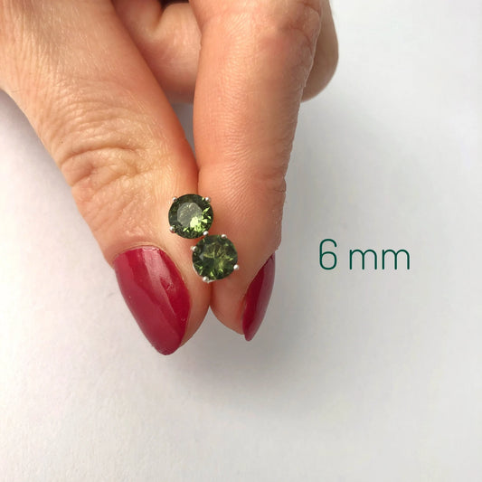 CZECH MOLDAVITE Stud Earrings 3 - 6 mm Sterling Silver Moldavite jewelry, genuine moldavite gemstone earrings Certified moldavite earrings