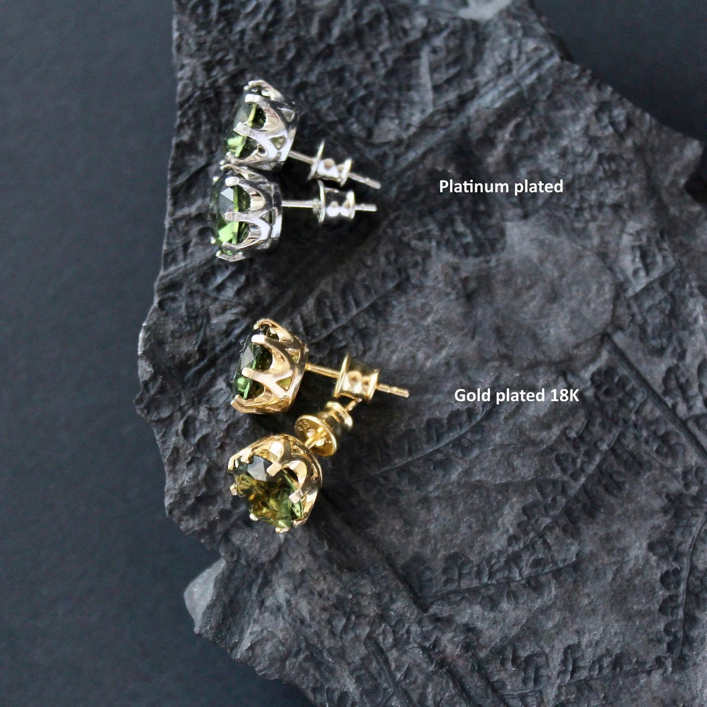 9 mm CZECH MOLDAVITE Stud Earrings Sterling Silver Moldavite jewelry Genuine moldavite earrings Certified moldavite earrings Moldavite studs