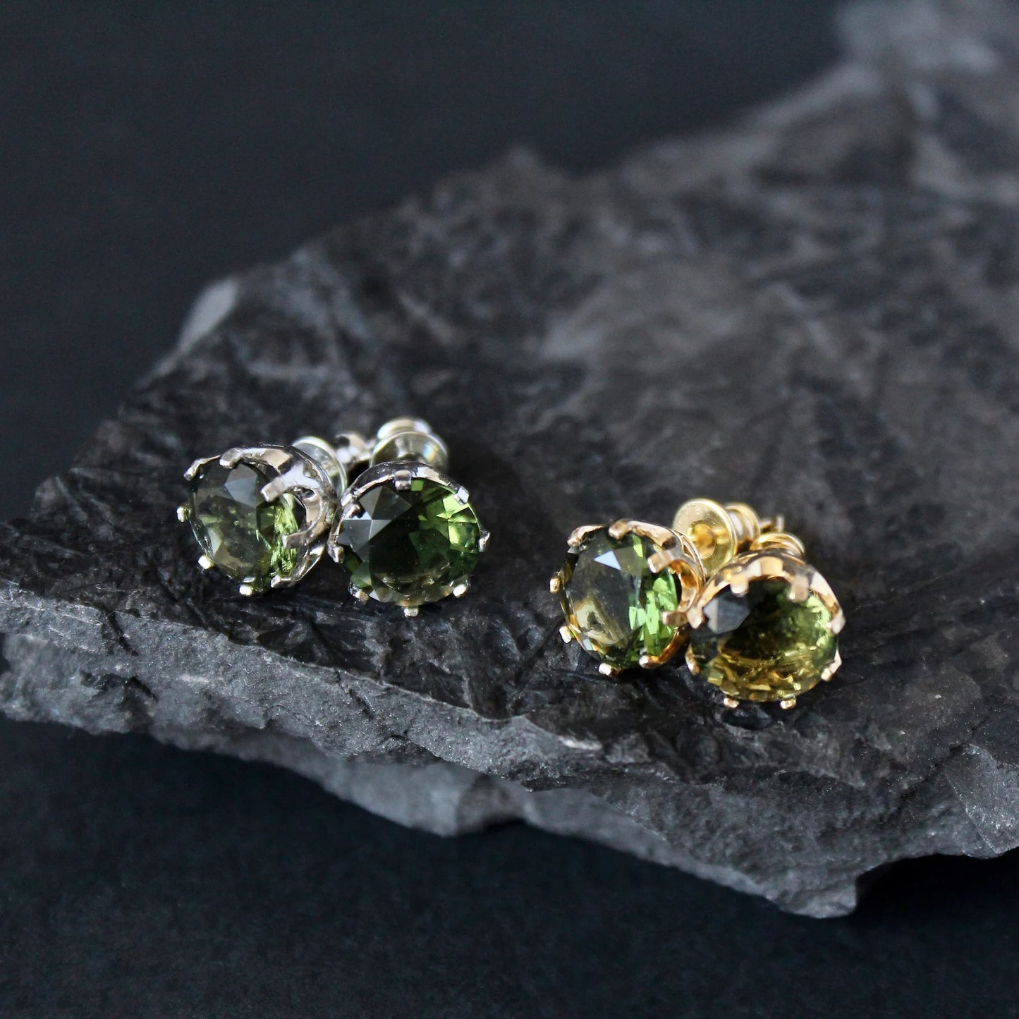 9 mm CZECH MOLDAVITE Stud Earrings Sterling Silver Moldavite jewelry Genuine moldavite earrings Certified moldavite earrings Moldavite studs