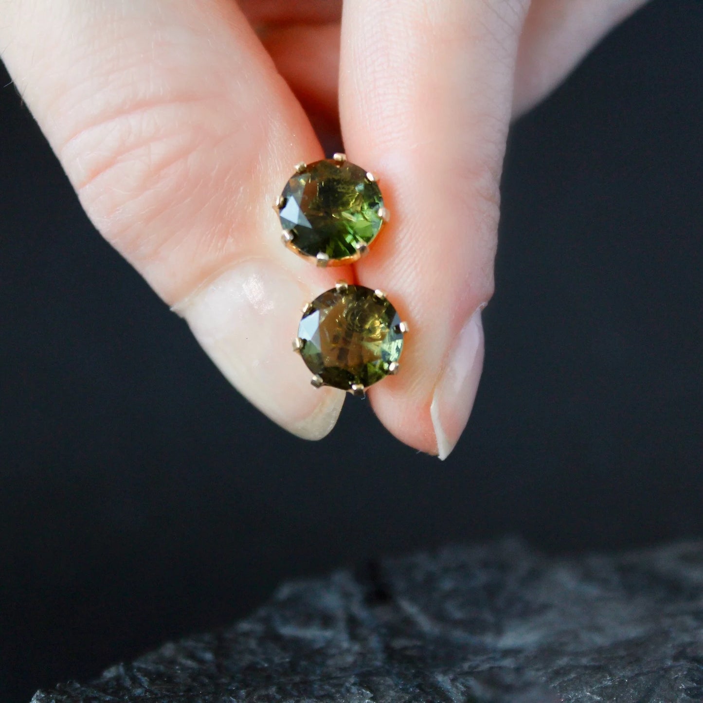 9 mm CZECH MOLDAVITE Stud Earrings Sterling Silver Moldavite jewelry Genuine moldavite earrings Certified moldavite earrings Moldavite studs