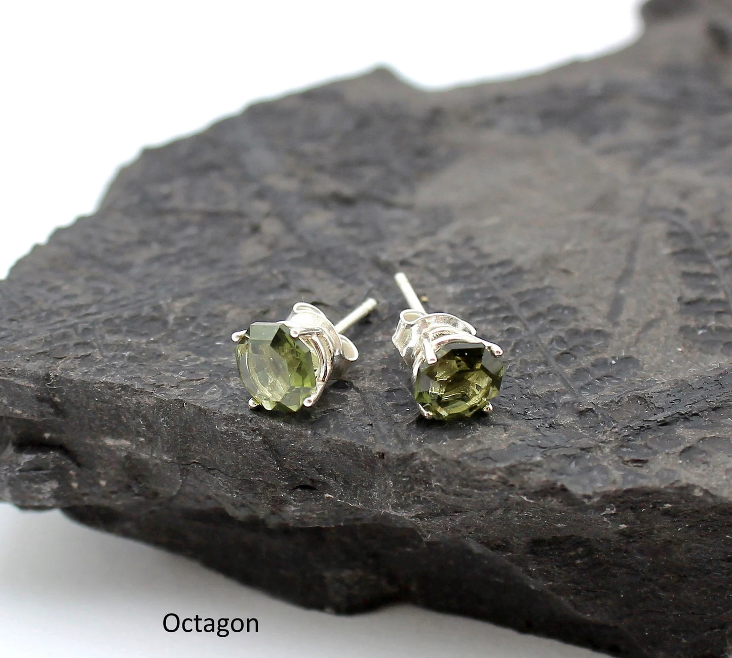 CZECH MOLDAVITE Faceted Stud Earrings 5mm, 6 mm Sterling Silver jewelry Czech Republic Moldavite, genuine czech moldavite gemstone earrings