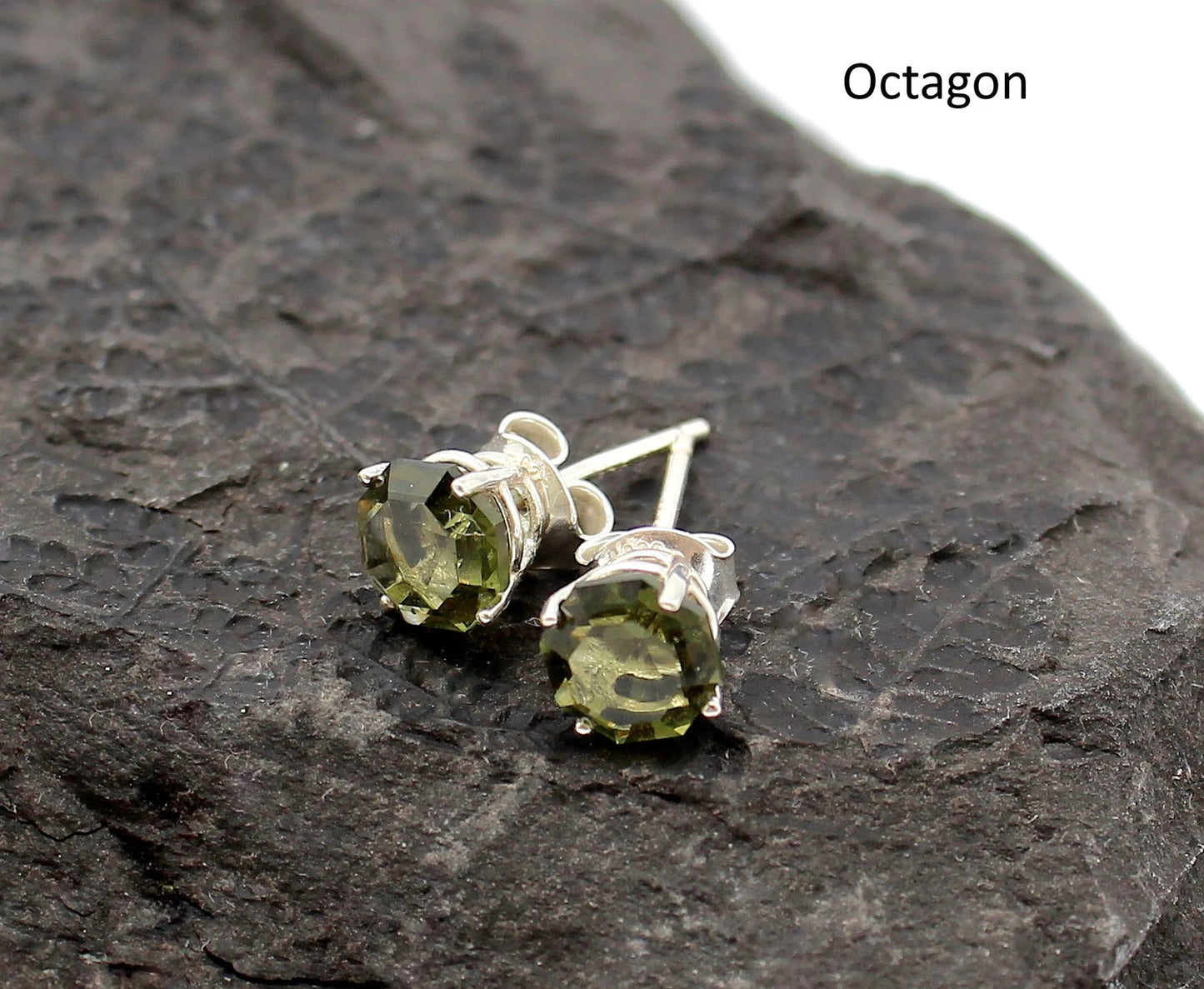 CZECH MOLDAVITE Faceted Stud Earrings 5mm, 6 mm Sterling Silver jewelry Czech Republic Moldavite, genuine czech moldavite gemstone earrings