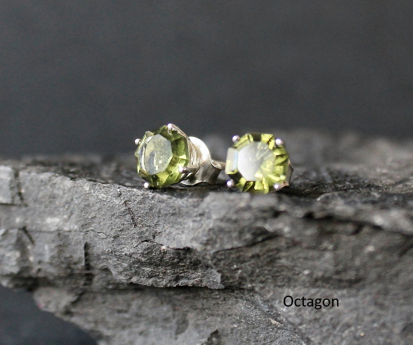 CZECH MOLDAVITE Faceted Stud Earrings 5mm, 6 mm Sterling Silver jewelry Czech Republic Moldavite, genuine czech moldavite gemstone earrings