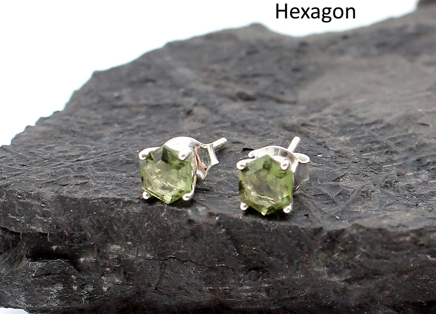 CZECH MOLDAVITE Faceted Stud Earrings 5mm, 6 mm Sterling Silver jewelry Czech Republic Moldavite, genuine czech moldavite gemstone earrings