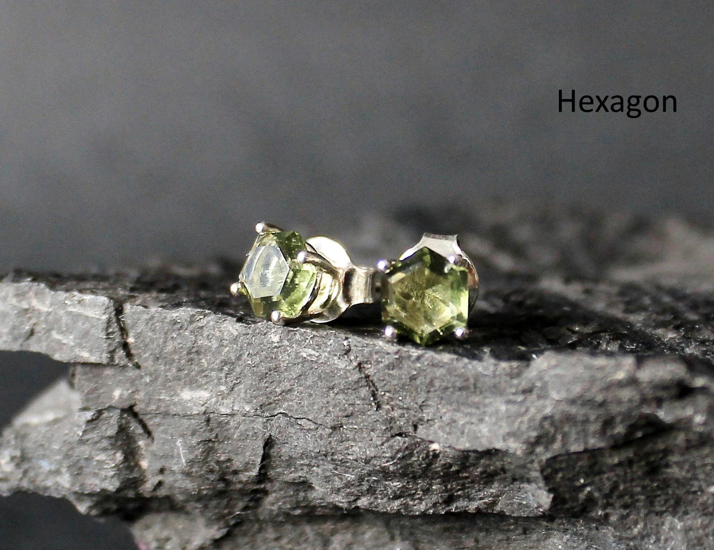 CZECH MOLDAVITE Faceted Stud Earrings 5mm, 6 mm Sterling Silver jewelry Czech Republic Moldavite, genuine czech moldavite gemstone earrings