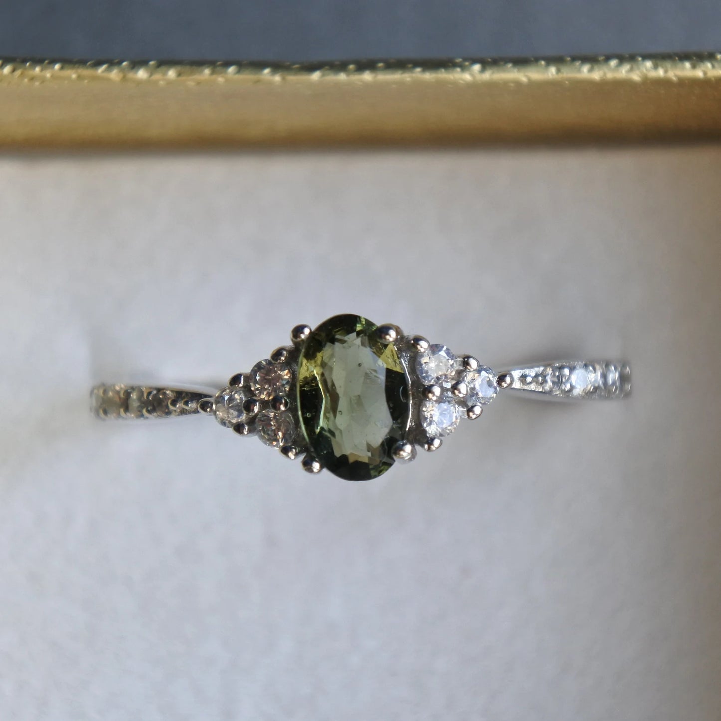 Silver Moldavite Ring 4x6 mm stone, Authentic Moldavite jewelry- Genuine Moldavite gemstone ring, Faceted moldavite ring real moldavite gift