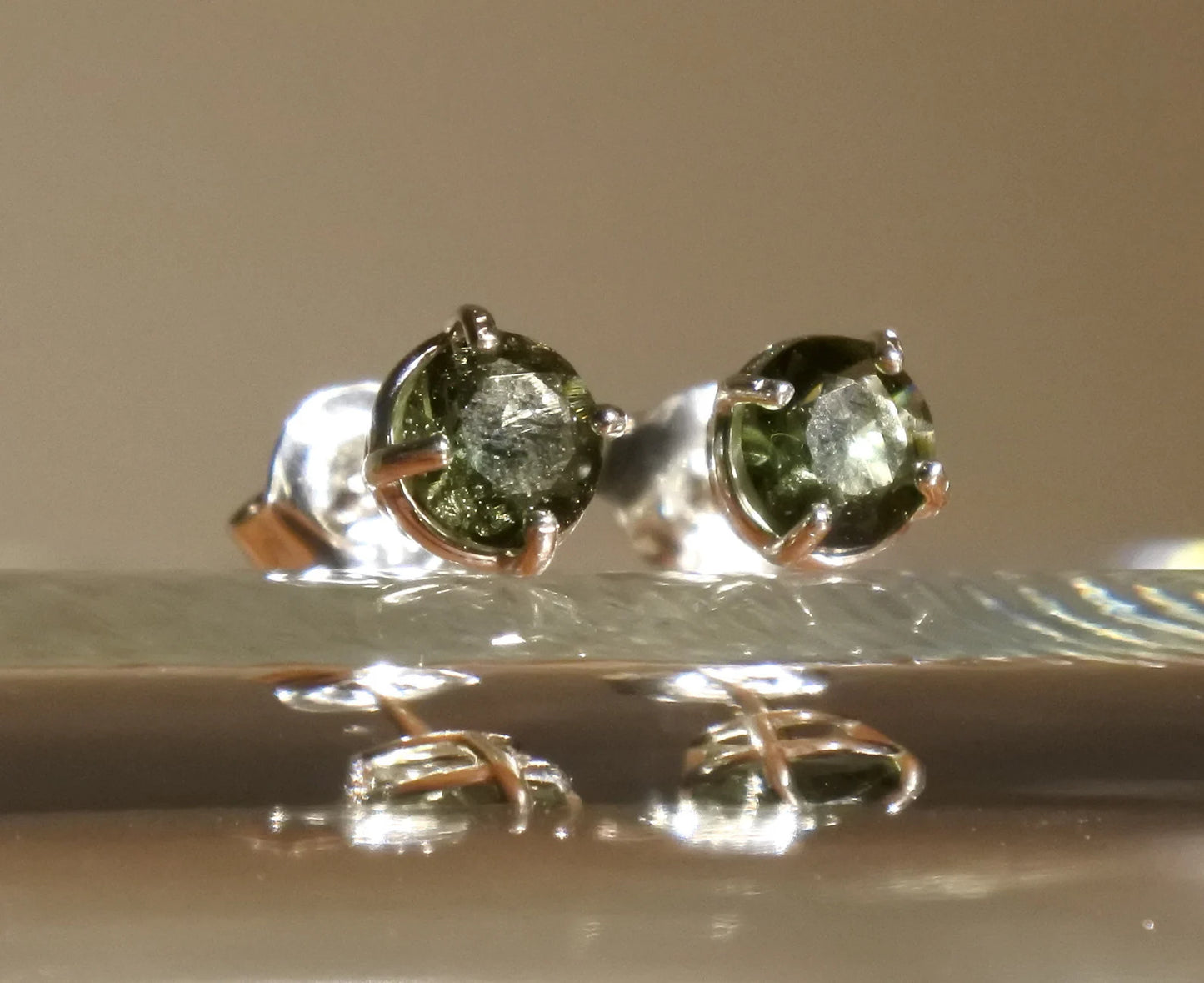 CZECH MOLDAVITE Stud Earrings 3 - 6 mm Sterling Silver Moldavite jewelry, genuine moldavite gemstone earrings Certified moldavite earrings
