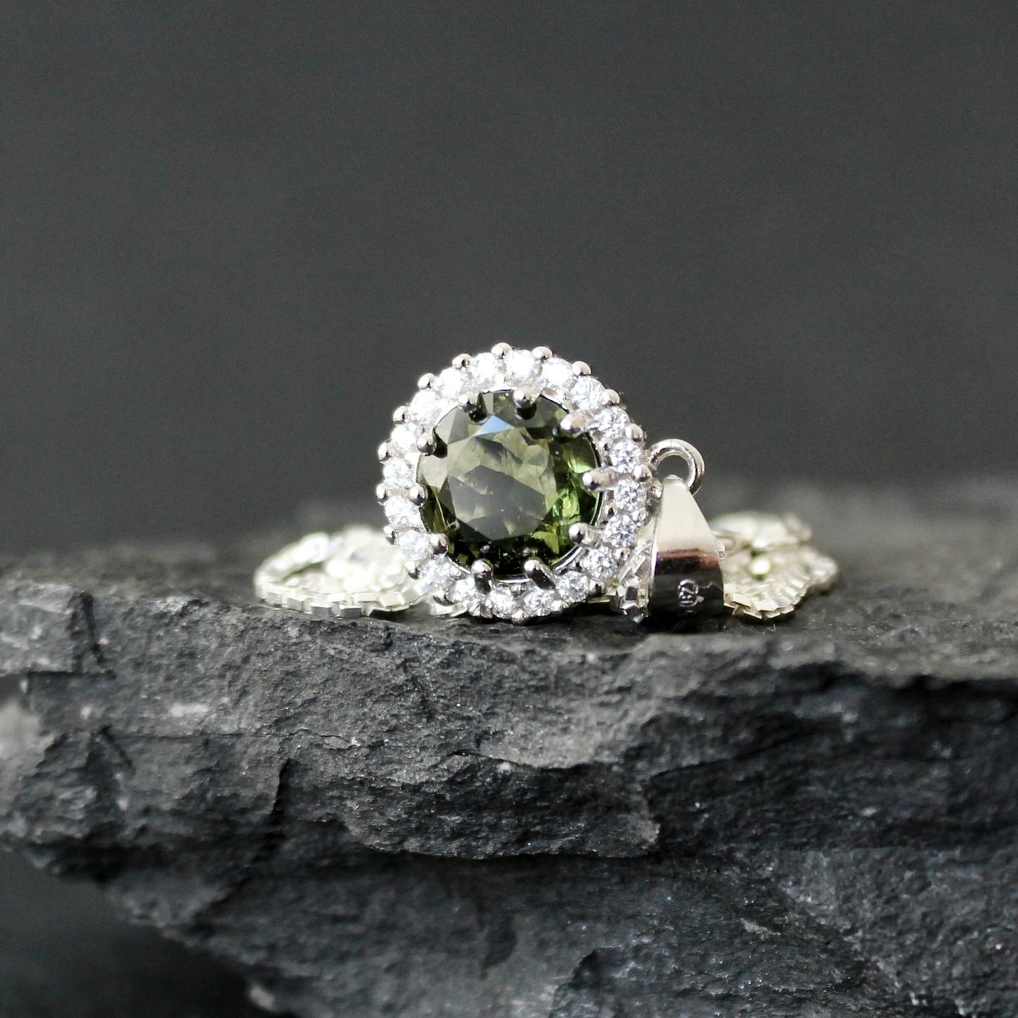 8mm stone Silver MOLDAVITE Pendant, Authentic Moldavite jewelry- Czech Genuine Moldavite necklace Real moldavite necklace moldavite crystal