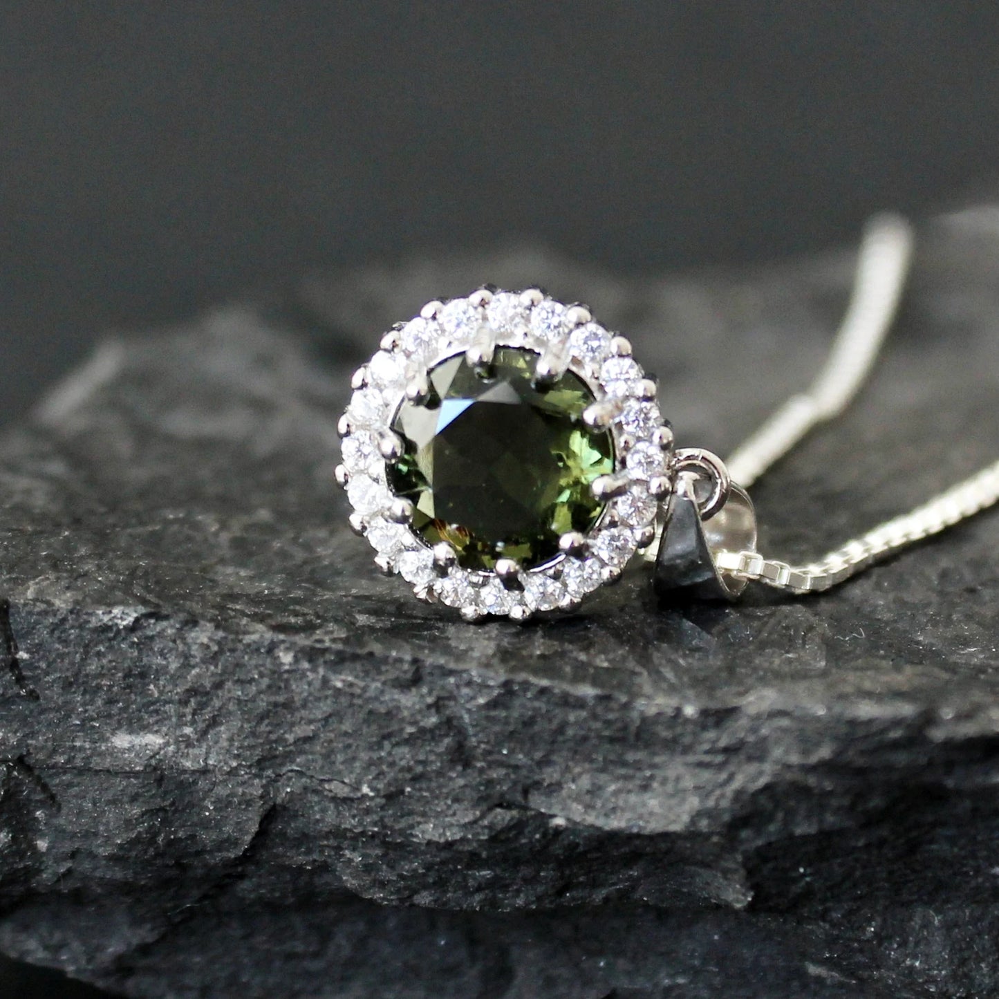 8mm stone Silver MOLDAVITE Pendant, Authentic Moldavite jewelry- Czech Genuine Moldavite necklace Real moldavite necklace moldavite crystal