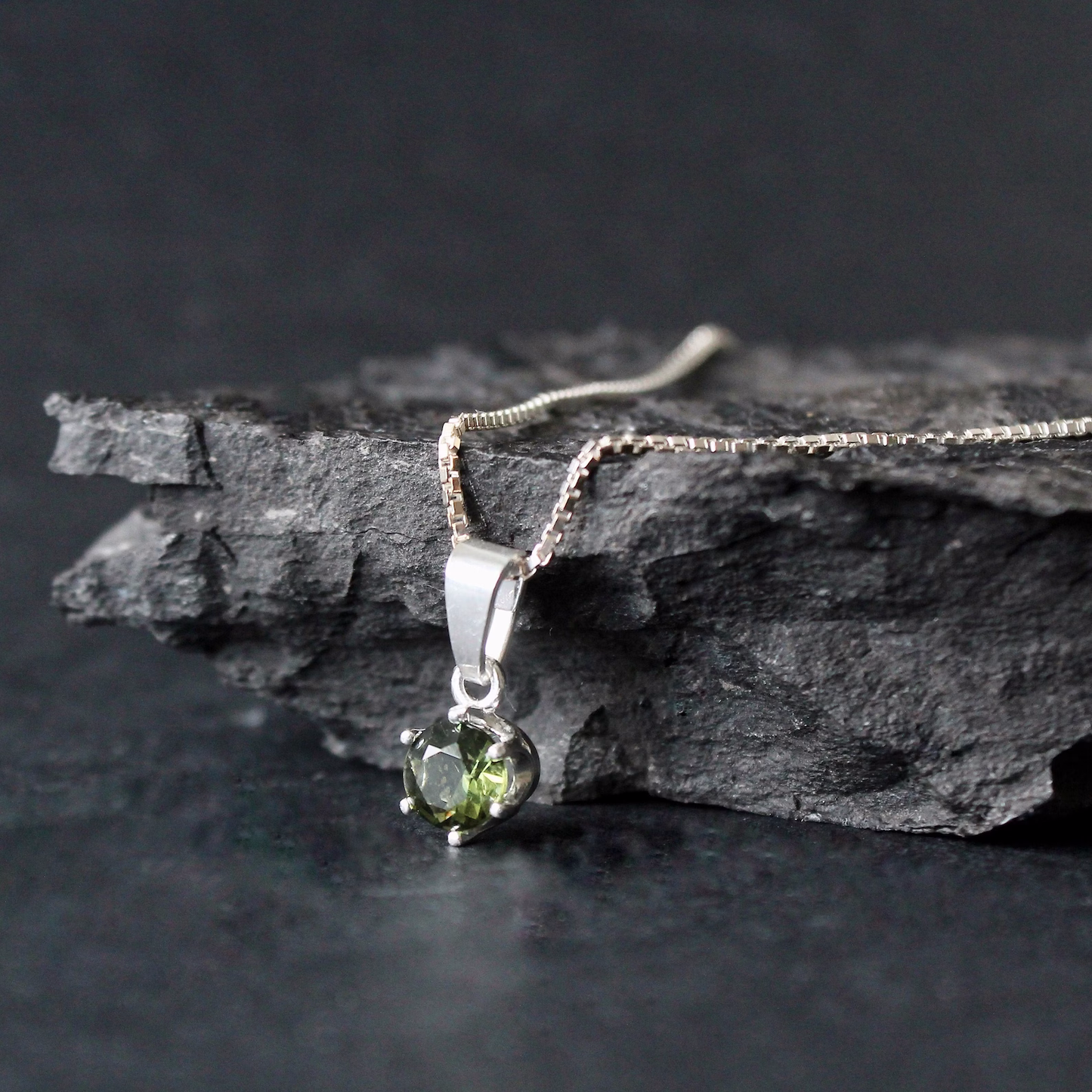 6mm stone real MOLDAVITE Pendant Sterling Silver Moldavite jewelry- CZECH moldavite necklace Genuine moldavite necklaces Authentic moldavite