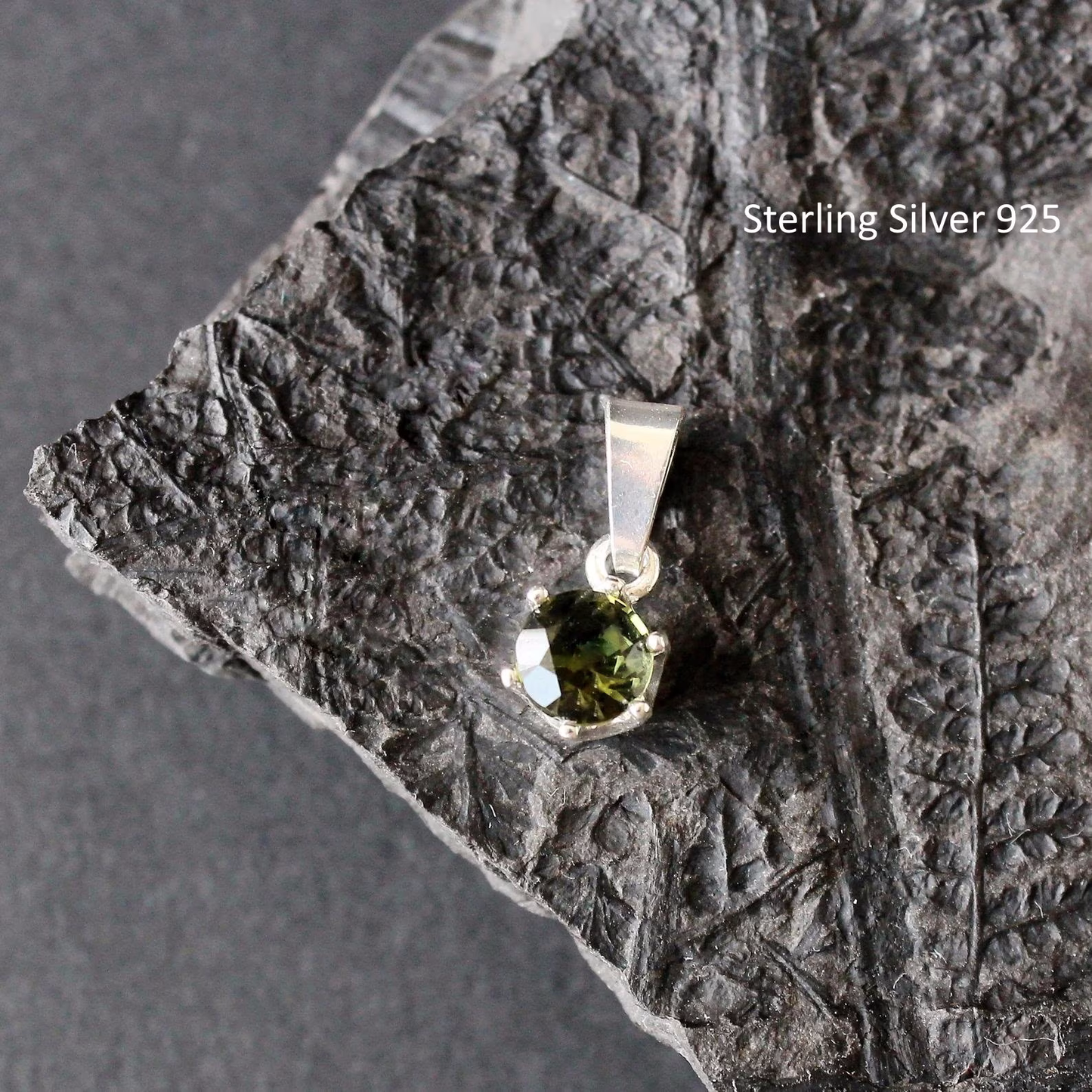 6mm stone real MOLDAVITE Pendant Sterling Silver Moldavite jewelry- CZECH moldavite necklace Genuine moldavite necklaces Authentic moldavite