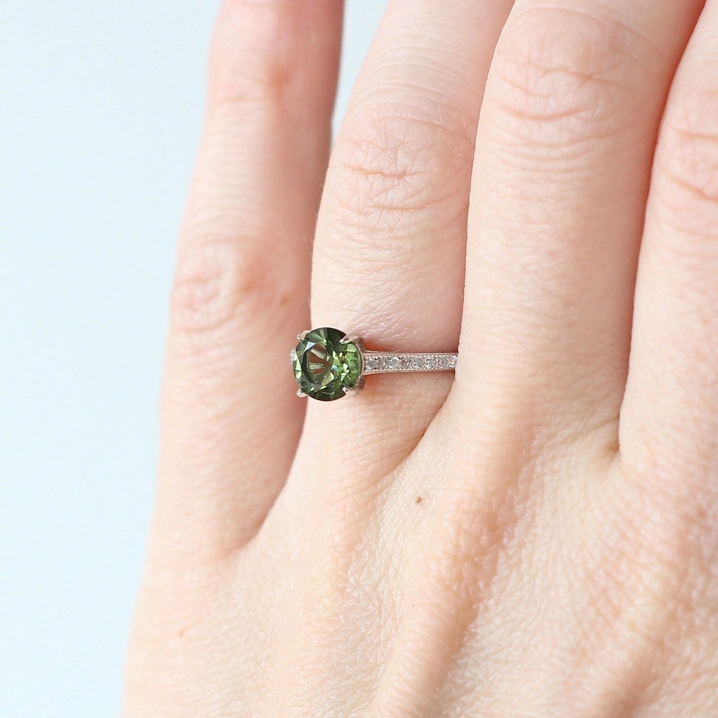 Silver Moldavite Ring 7 mm stone, Authentic Moldavite jewelry- Czech Genuine Moldavite gemstone ring, Faceted moldavite ring real moldavite