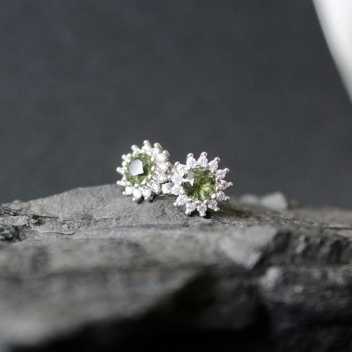 5 mm CZECH MOLDAVITE Earrings Silver jewelry real Moldavite Stud Earrings, genuine moldavite earrings Moldavite jewelry celestial earrings