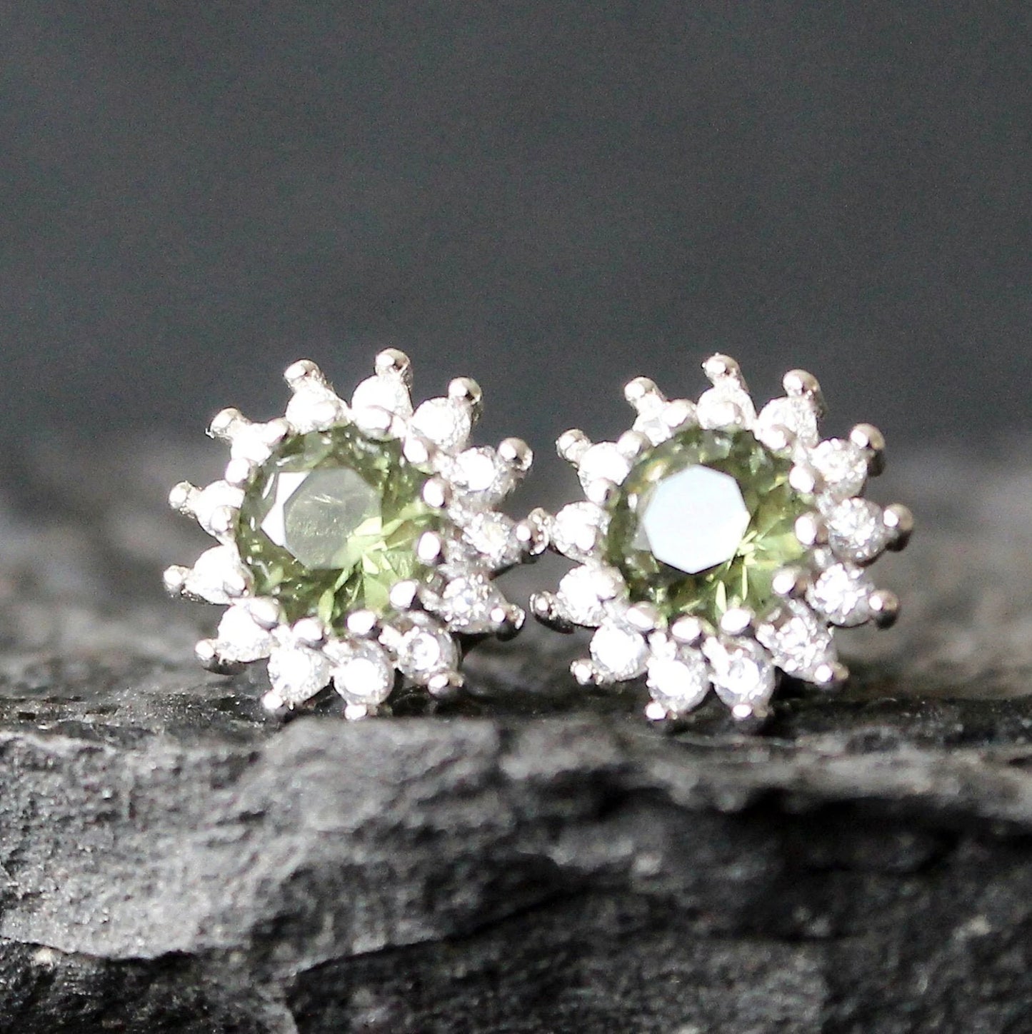 5 mm CZECH MOLDAVITE Earrings Silver jewelry real Moldavite Stud Earrings, genuine moldavite earrings Moldavite jewelry celestial earrings