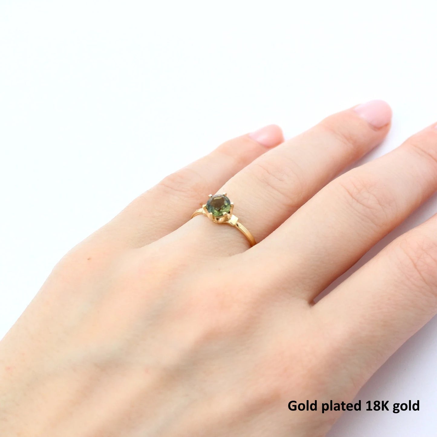 Sterling Silver Moldavite Ring 6mm stone, Authentic Moldavite jewelry- Czech Genuine Moldavite gemstone ring, Natural moldavite ring silver