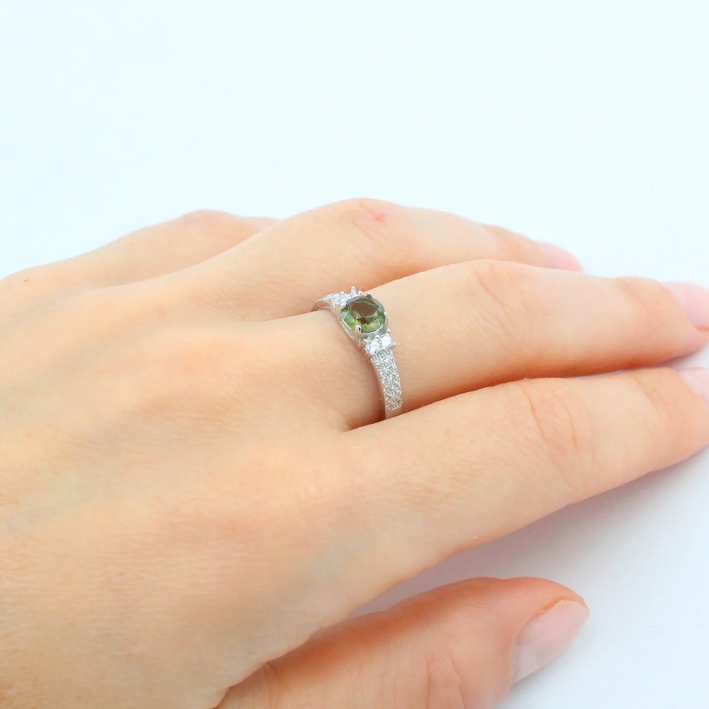 Genuine moldavite ring 6mm stone, real Moldavite ring Silver, Czech moldavite ring with certificate Moldavite jewelry Moldavite wedding ring