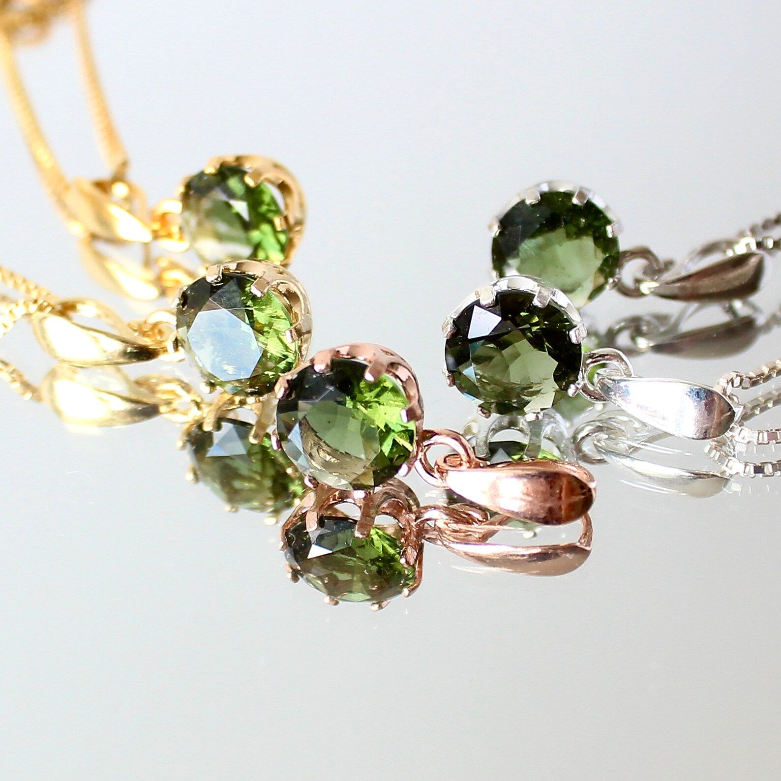 9mm stone CZECH MOLDAVITE Pendant Sterling Silver Moldavite jewelry- real moldavite necklace Genuine moldavite necklaces Authentic moldavite