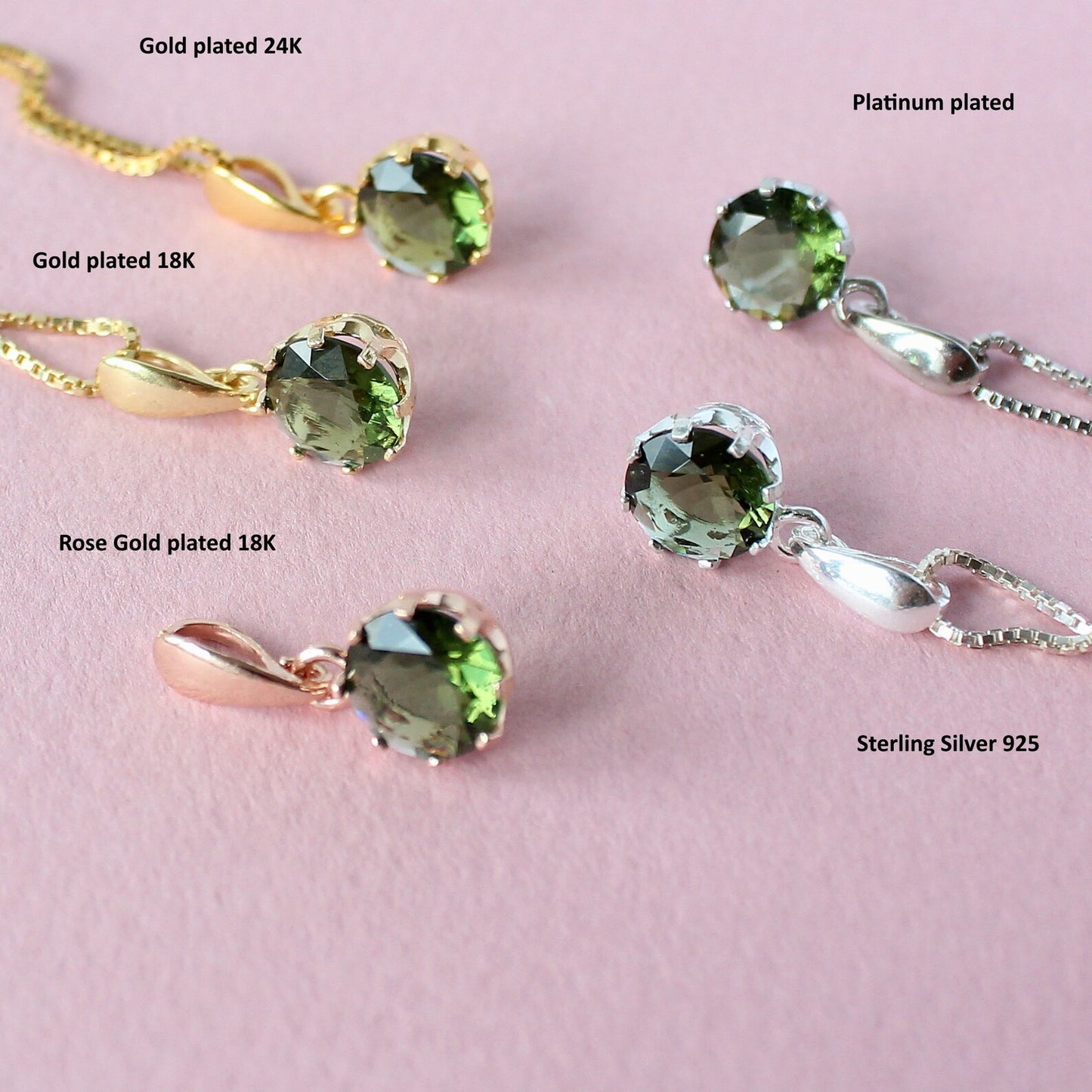 9mm stone CZECH MOLDAVITE Pendant Sterling Silver Moldavite jewelry- real moldavite necklace Genuine moldavite necklaces Authentic moldavite