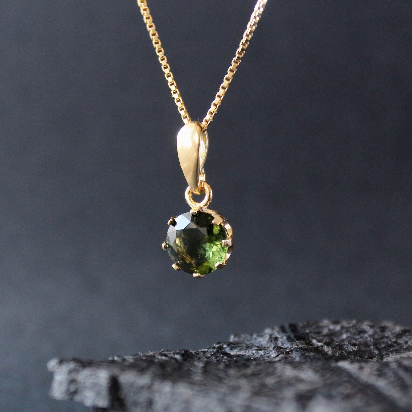 9mm stone CZECH MOLDAVITE Pendant Sterling Silver Moldavite jewelry- real moldavite necklace Genuine moldavite necklaces Authentic moldavite