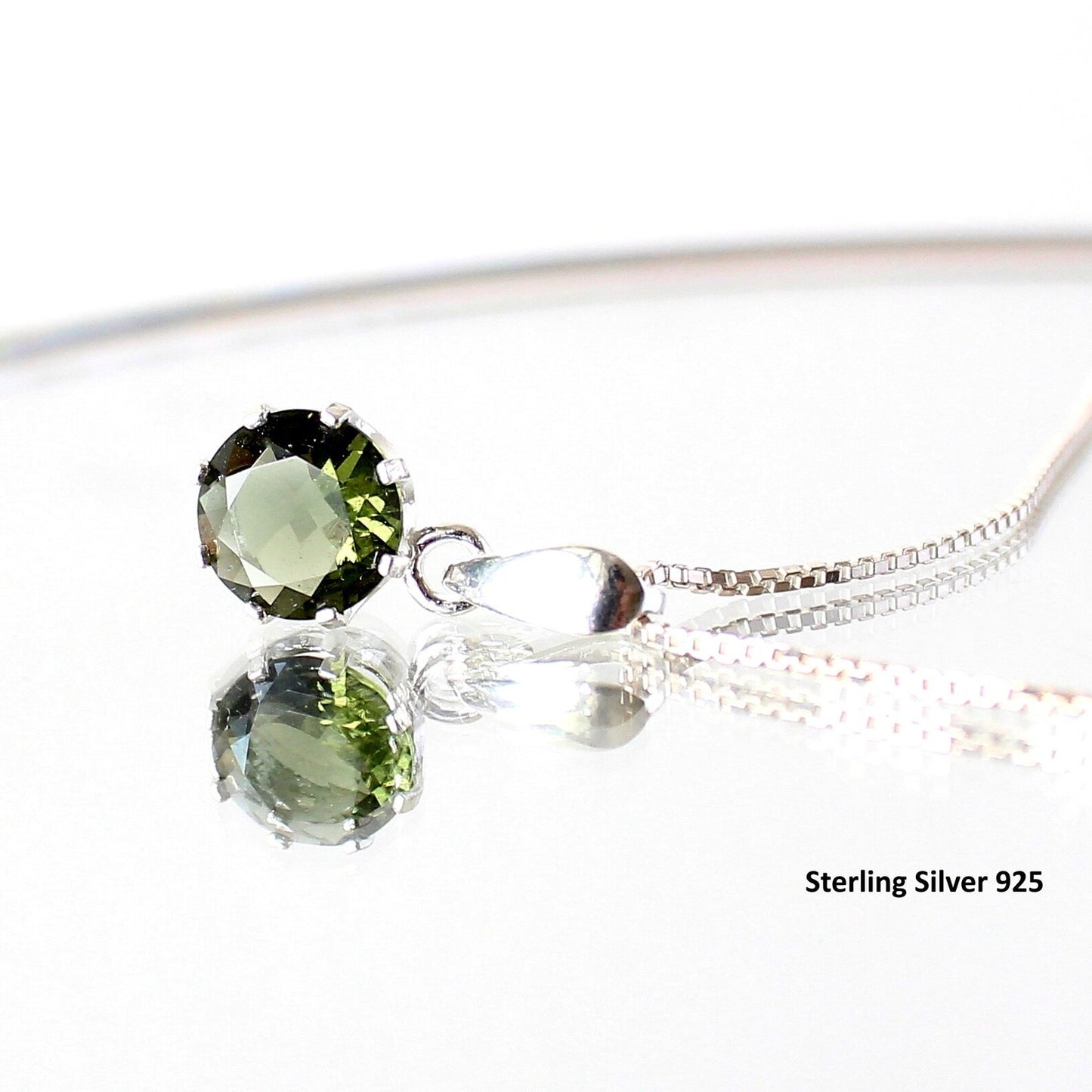 9mm stone CZECH MOLDAVITE Pendant Sterling Silver Moldavite jewelry- real moldavite necklace Genuine moldavite necklaces Authentic moldavite