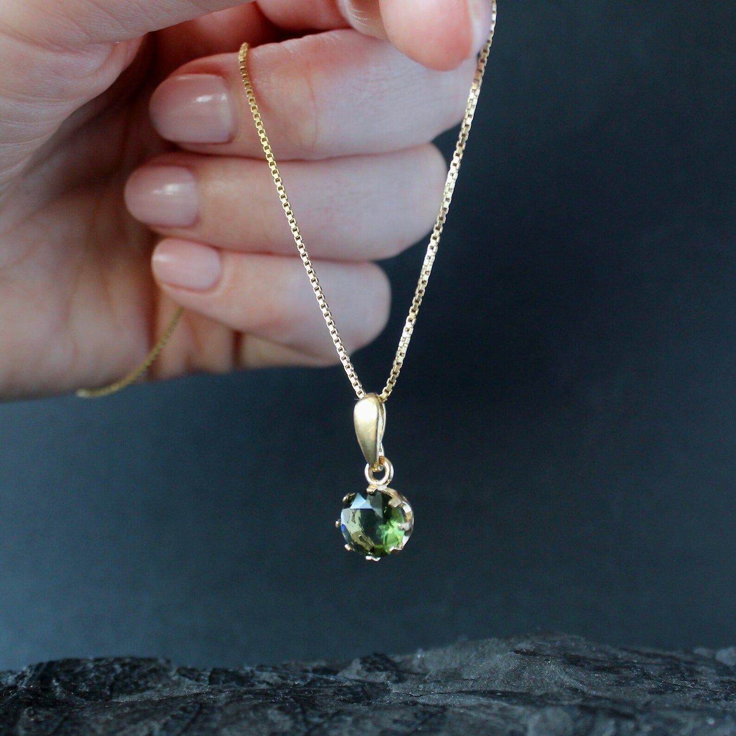 9mm stone CZECH MOLDAVITE Pendant Sterling Silver Moldavite jewelry- real moldavite necklace Genuine moldavite necklaces Authentic moldavite