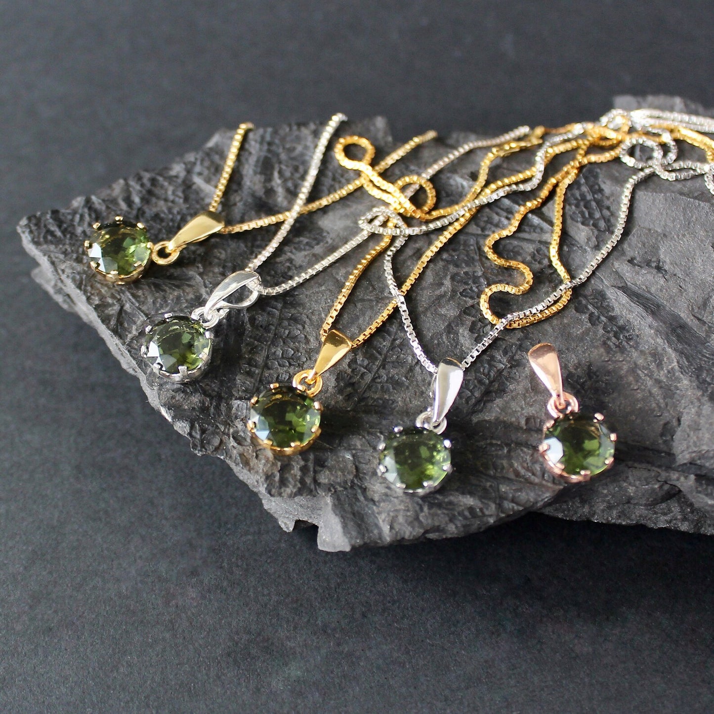 9mm stone CZECH MOLDAVITE Pendant Sterling Silver Moldavite jewelry- real moldavite necklace Genuine moldavite necklaces Authentic moldavite