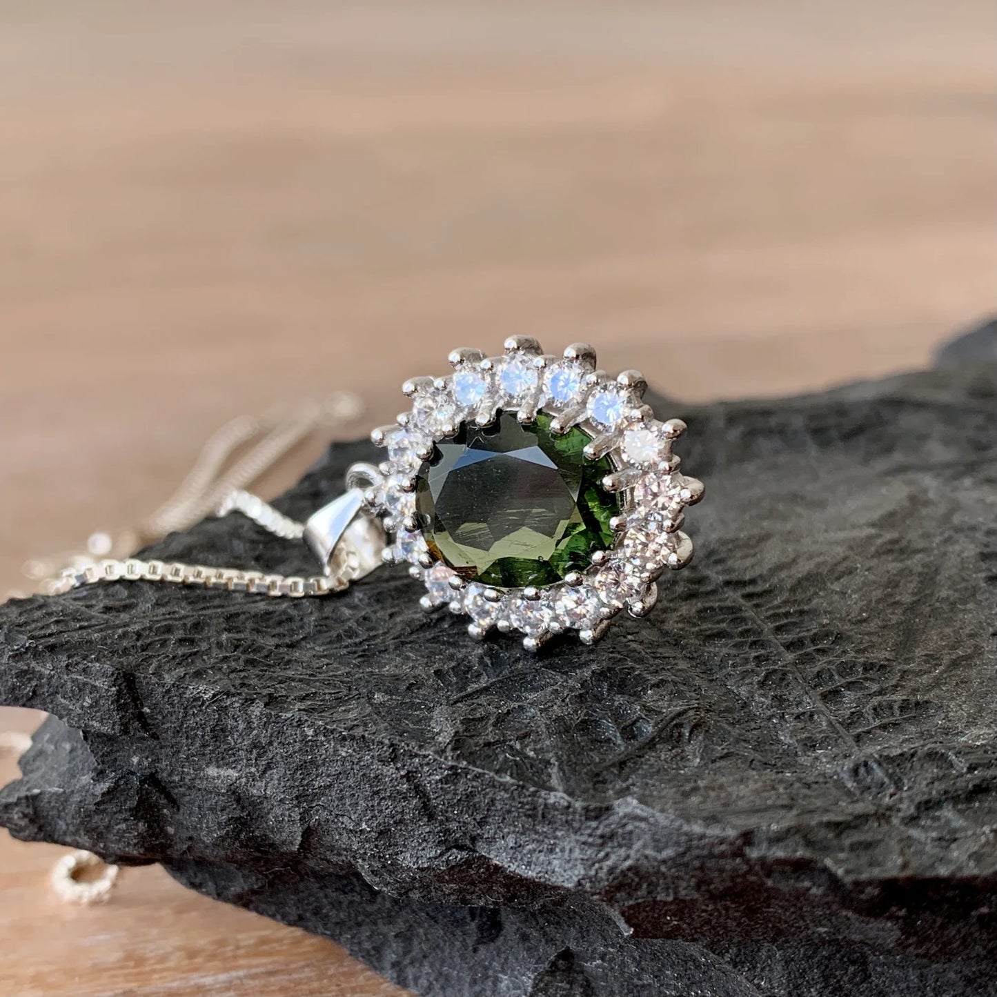 9.5х11.5mm stone CZECH MOLDAVITE Pendant Silver Genuine Moldavite jewelry- Authentic moldavite necklace real moldavite crystal necklace gift