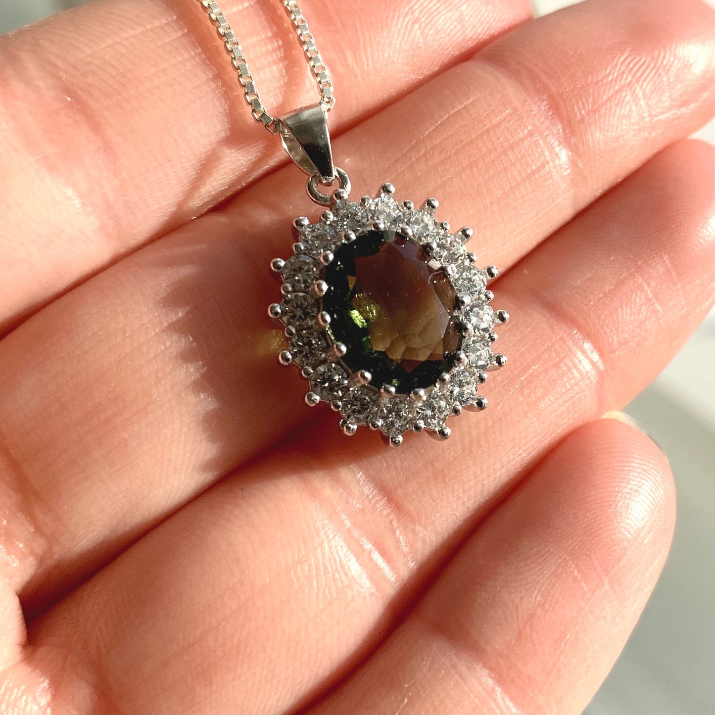 9.5х11.5mm stone CZECH MOLDAVITE Pendant Silver Genuine Moldavite jewelry- Authentic moldavite necklace real moldavite crystal necklace gift