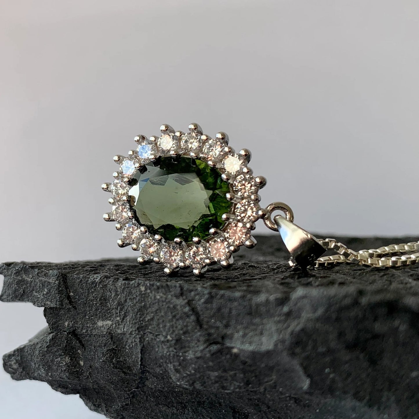 9.5х11.5mm stone CZECH MOLDAVITE Pendant Silver Genuine Moldavite jewelry- Authentic moldavite necklace real moldavite crystal necklace gift