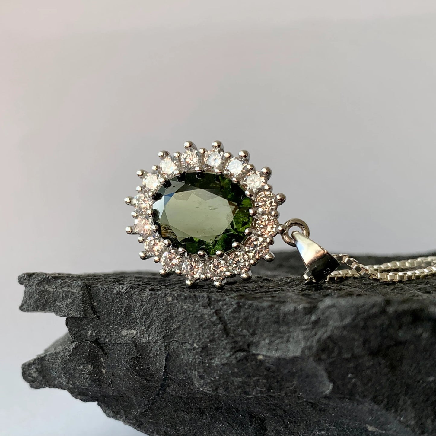 9.5х11.5mm stone CZECH MOLDAVITE Pendant Silver Genuine Moldavite jewelry- Authentic moldavite necklace real moldavite crystal necklace gift