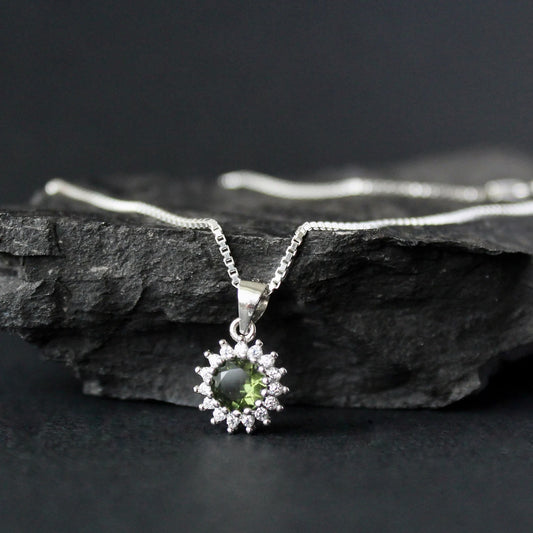 6mm stone real MOLDAVITE Pendant Sterling Silver Moldavite jewelry from Czech Republic genuine moldavite pendant necklace with certificate