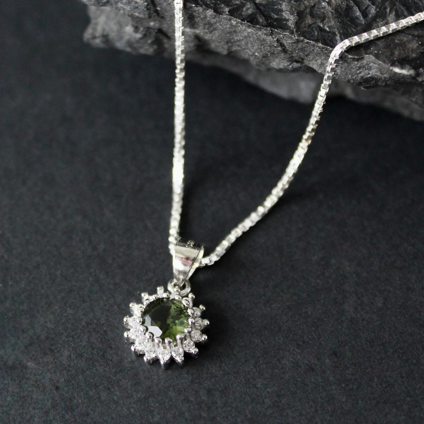 6mm stone real MOLDAVITE Pendant Sterling Silver Moldavite jewelry from Czech Republic genuine moldavite pendant necklace with certificate