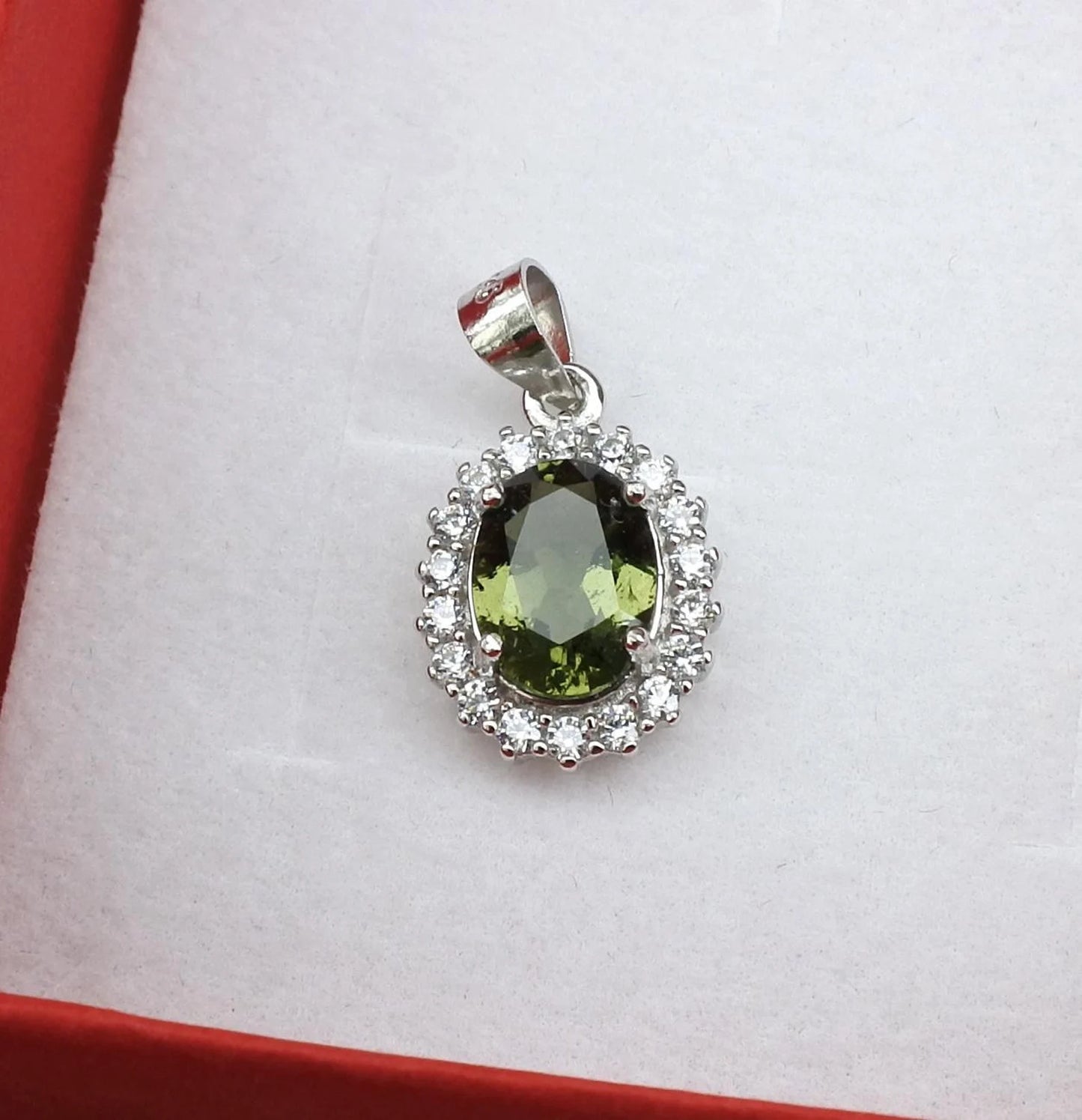 6x8mm Genuine Czech Moldavite Necklace in 925 Sterling Silver - Authentic Moldavite Pendant, Real Moldavite Crystal Jewelry Gift-Ready