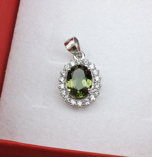 6x8mm Genuine Czech Moldavite Necklace in 925 Sterling Silver - Authentic Moldavite Pendant, Real Moldavite Crystal Jewelry Gift-Ready