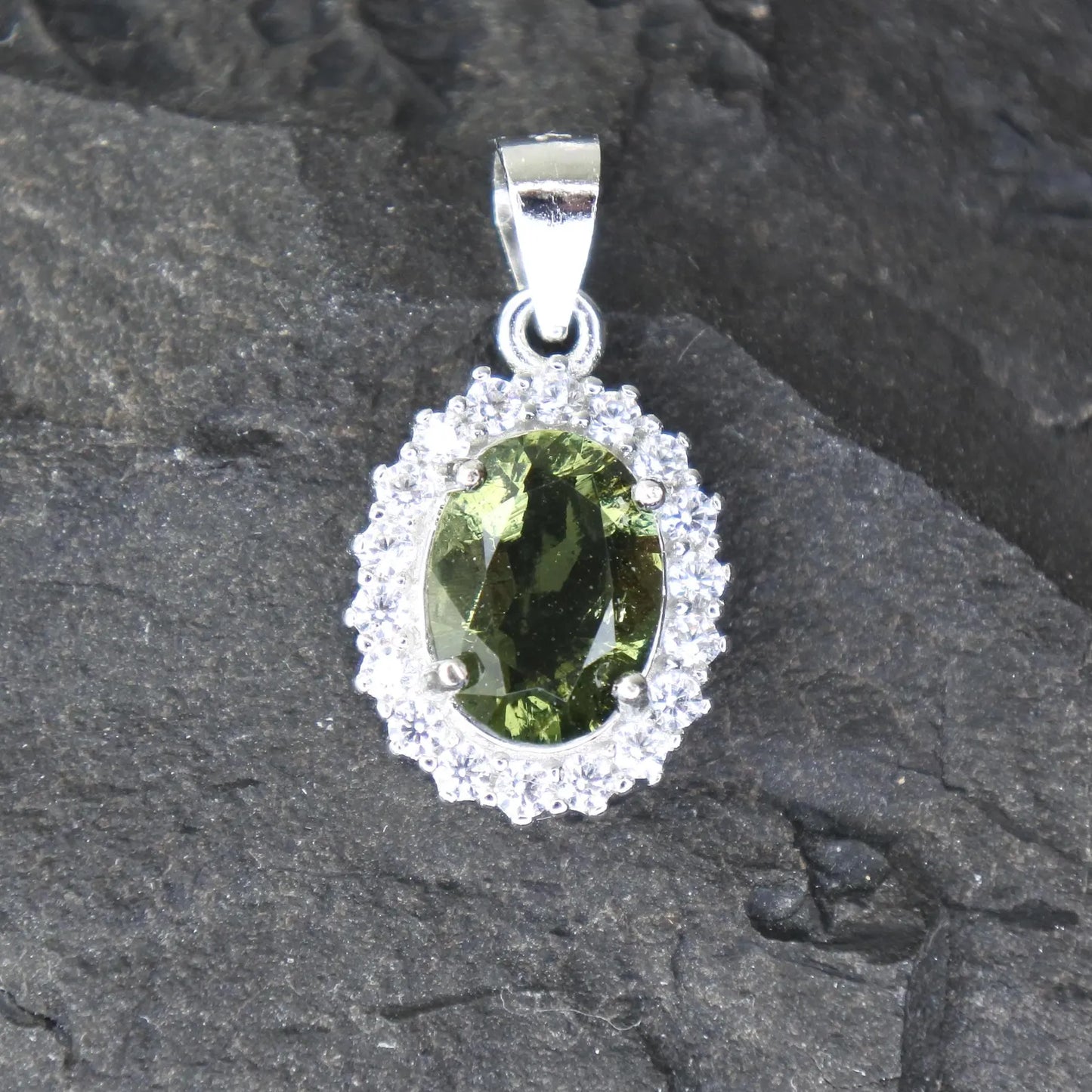 6x8mm Genuine Czech Moldavite Necklace in 925 Sterling Silver - Authentic Moldavite Pendant, Real Moldavite Crystal Jewelry Gift-Ready