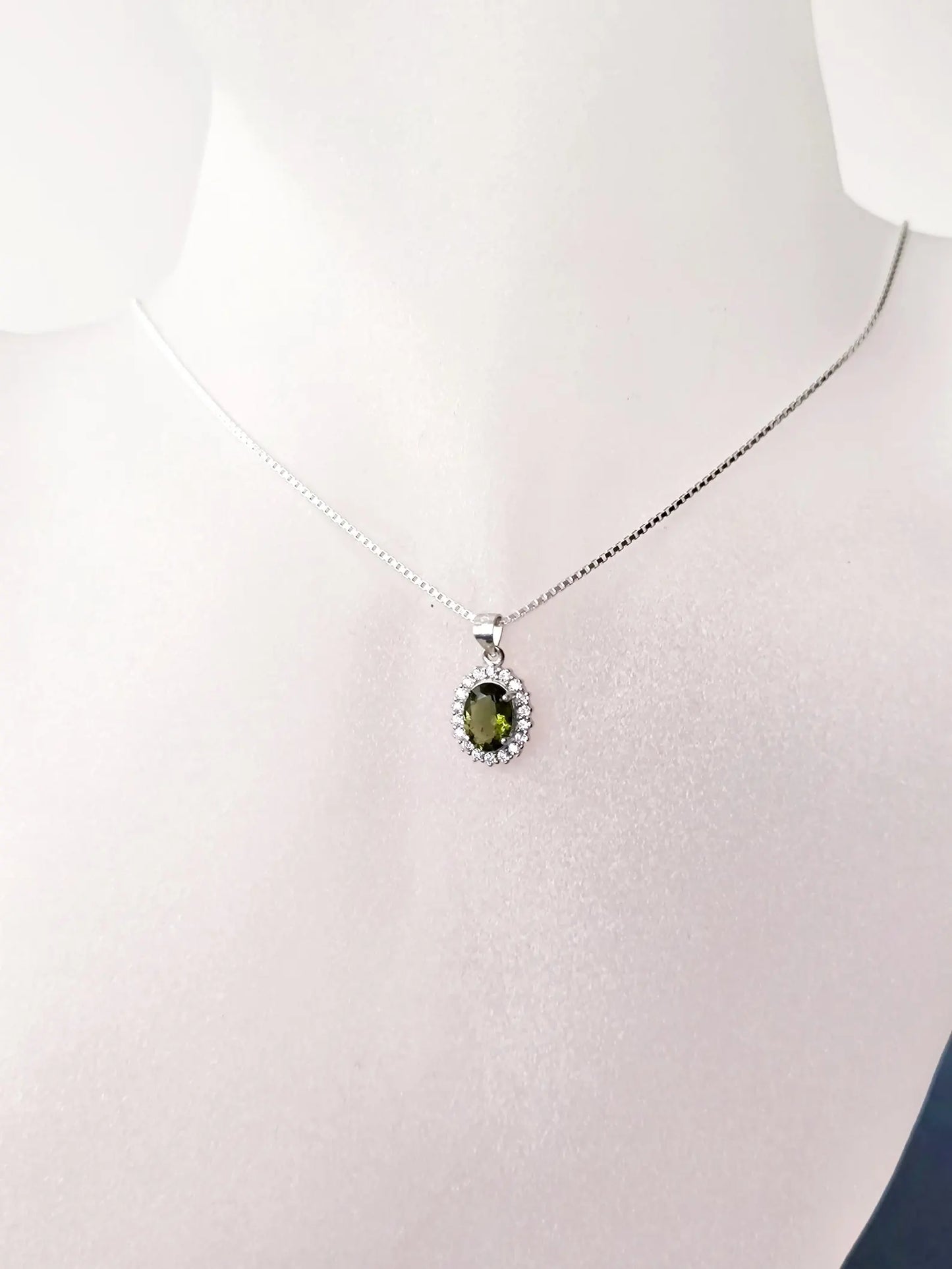 6x8mm Genuine Czech Moldavite Necklace in 925 Sterling Silver - Authentic Moldavite Pendant, Real Moldavite Crystal Jewelry Gift-Ready