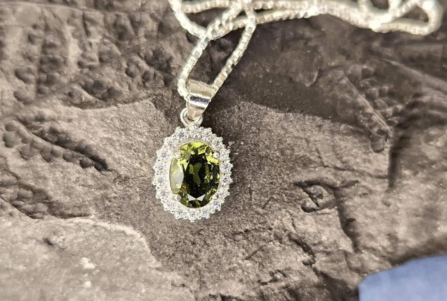 6x8mm Genuine Czech Moldavite Necklace in 925 Sterling Silver - Authentic Moldavite Pendant, Real Moldavite Crystal Jewelry Gift-Ready