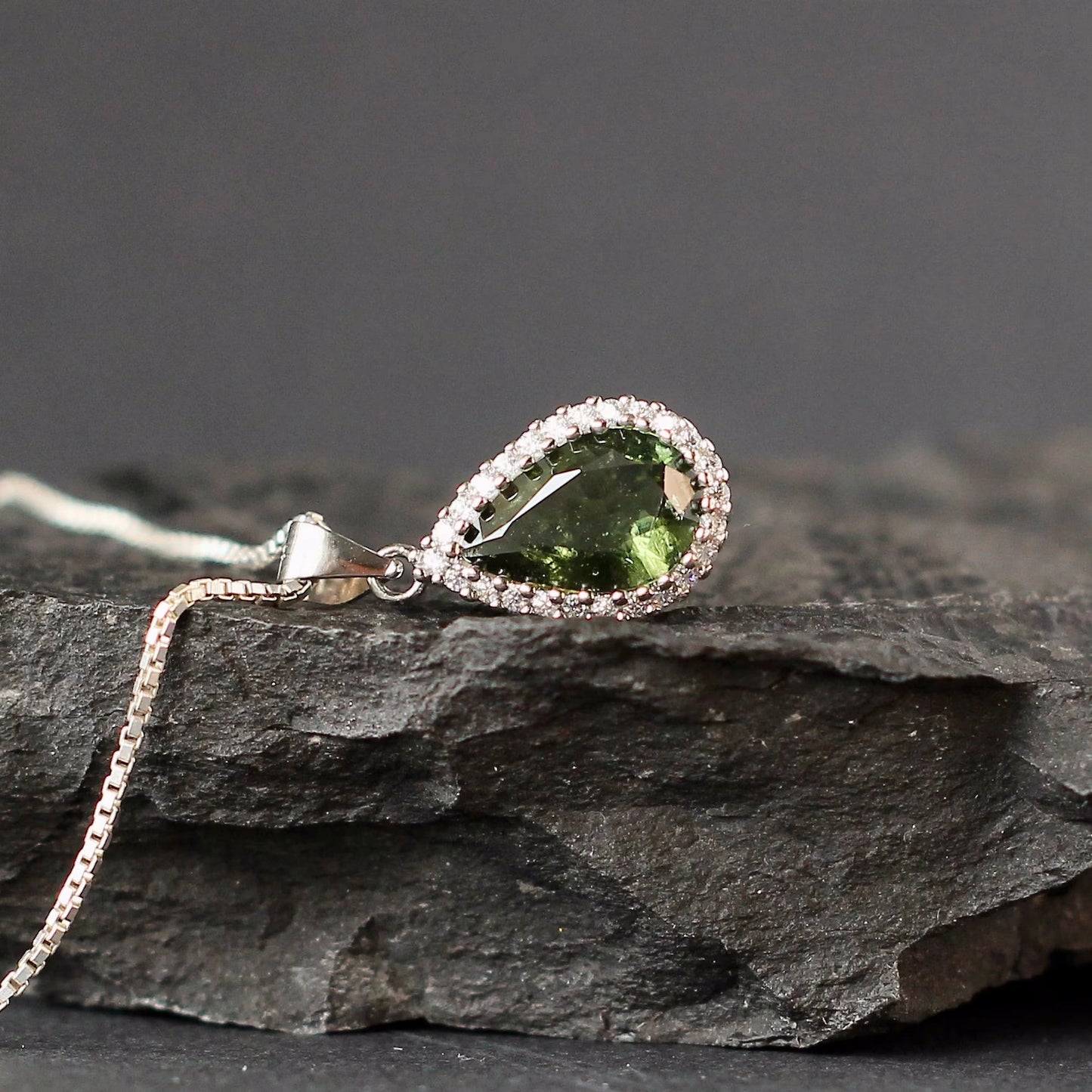 8х12 mm stone CZECH MOLDAVITE Pendant Silver Genuine Moldavite jewelry- Authentic moldavite necklace real moldavite crystal necklace gift