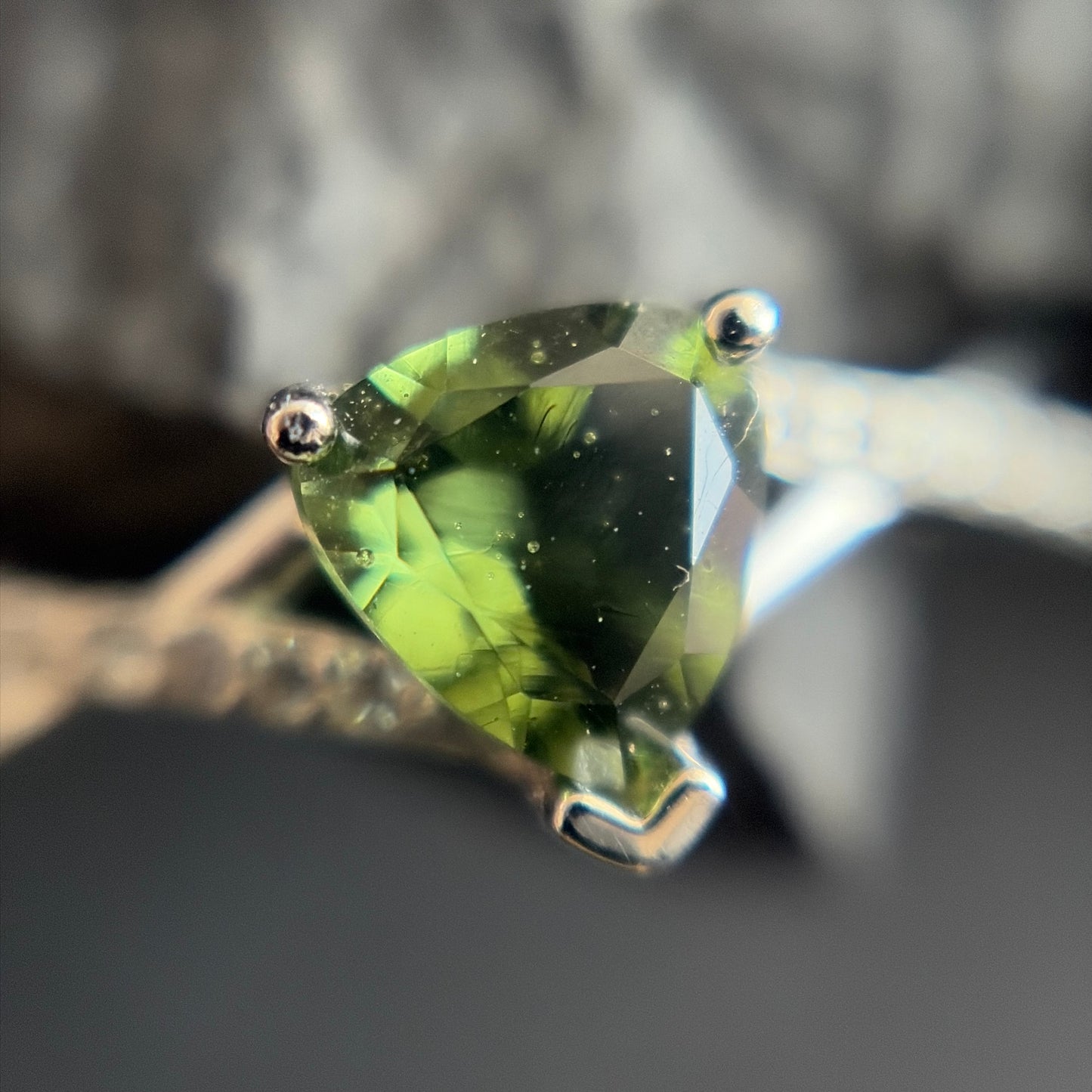 6mm Heart Faceted Moldavite stone Silver ring, real moldavite ring- Czech moldavite jewelry, genuine moldavite ring authentic moldavite ring