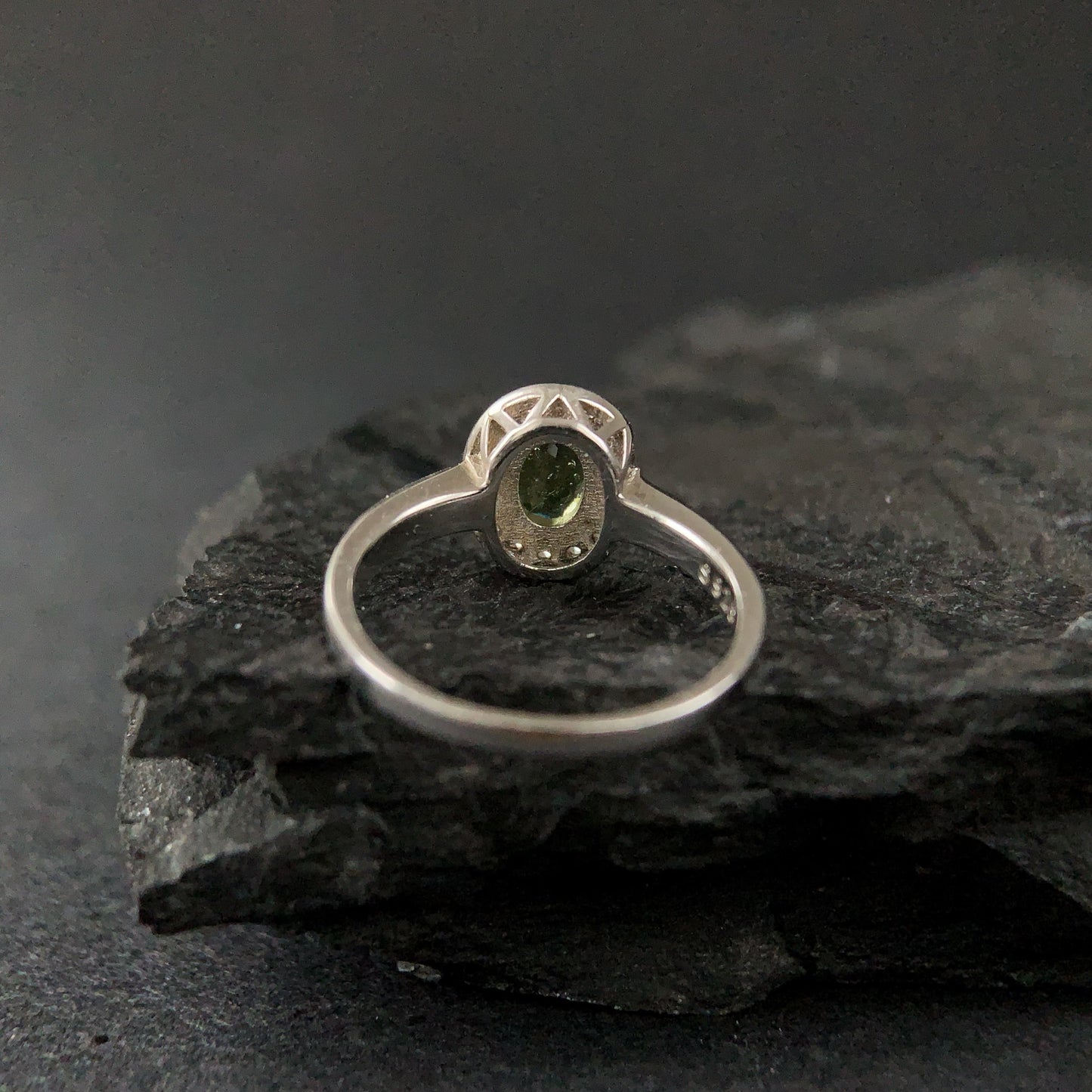Silver Moldavite Ring 6x8 mm stone, Real Authentic Moldavite jewelry - Genuine Moldavite gemstone ring, Faceted moldavite ring