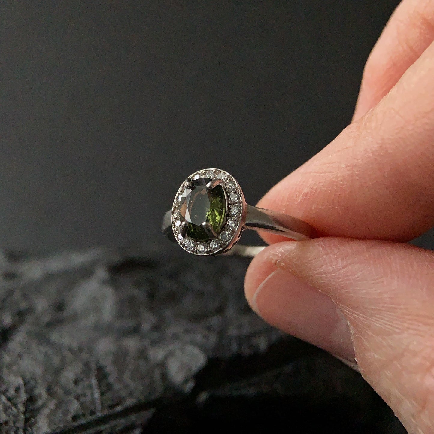Silver Moldavite Ring 6x8 mm stone, Real Authentic Moldavite jewelry - Genuine Moldavite gemstone ring, Faceted moldavite ring