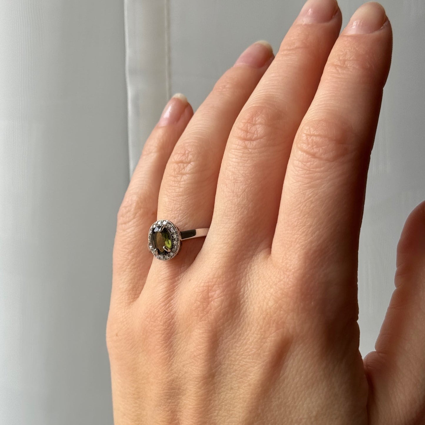 Silver Moldavite Ring 6x8 mm stone, Real Authentic Moldavite jewelry - Genuine Moldavite gemstone ring, Faceted moldavite ring