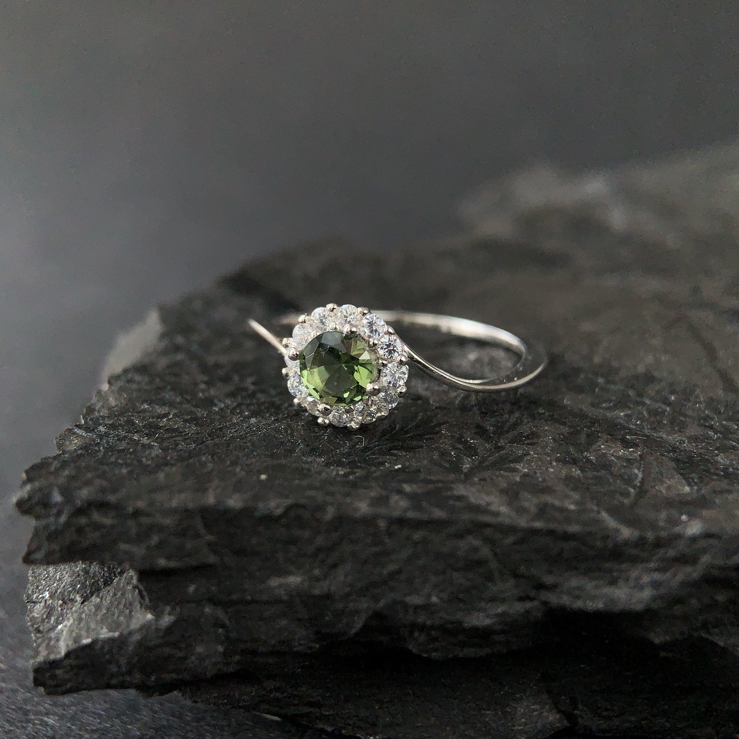 Genuine MOLDAVITE ring 5mm stone, Sterling Silver Moldavite jewelry with certification, real moldavite ring authentic moldavite jewellery