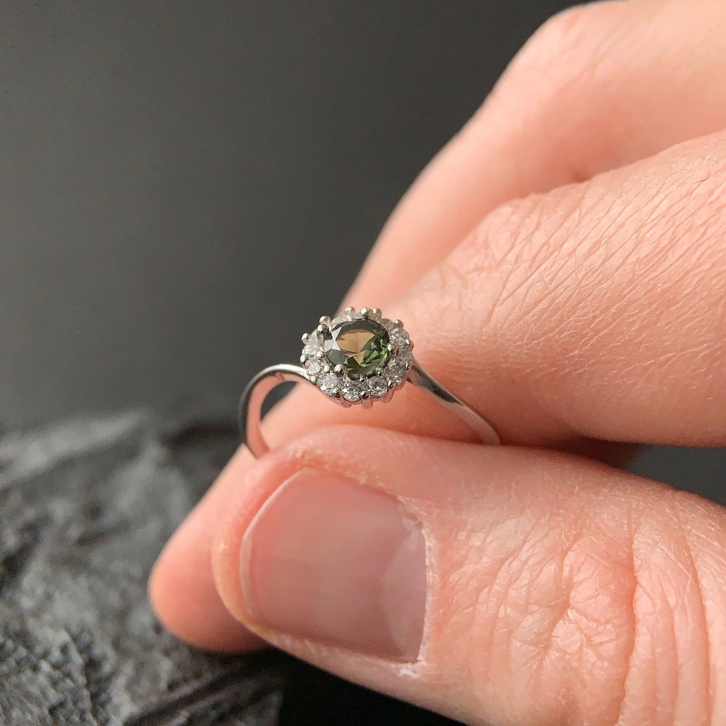 Genuine MOLDAVITE ring 5mm stone, Sterling Silver Moldavite jewelry with certification, real moldavite ring authentic moldavite jewellery