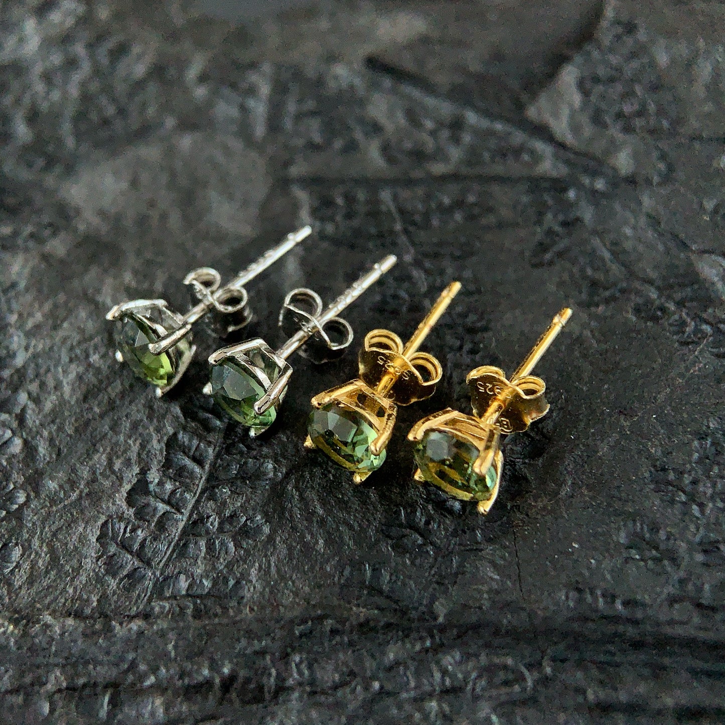 Limited edition CZECH MOLDAVITE Stud Earrings 5 mm Sterling Silver Moldavite jewelry, Certified moldavite earrings, genuine moldavite gemstone earrings